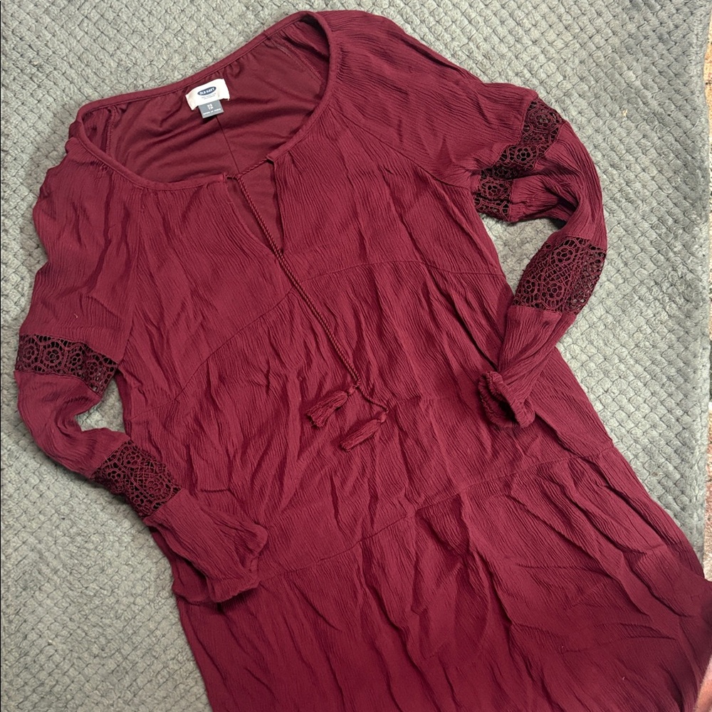 Old Navy Burgundy Long Sleeve Dress with Lace Accents